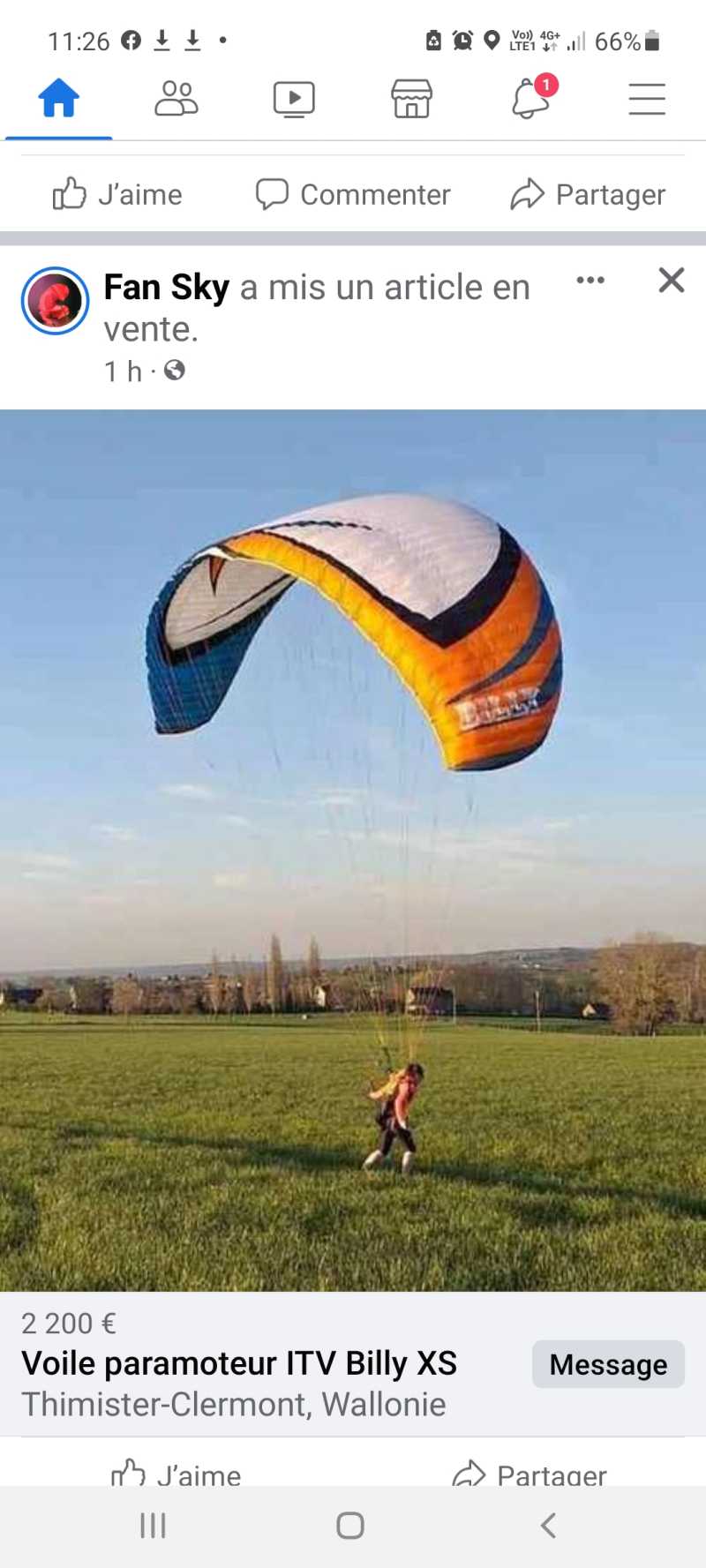 Paramoteur ITV Billy : Voile paramoteur ITV Billy XS 20m2 + CADEAU sellette. Voile paramoteur ITV Billy XS 20m2 + CADEAU sellette