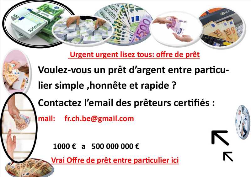 Suisse : Offre de prêt entre particuliers Très sérieux et rapide en 72 Heures  : fr.ch.be@gmail.com ✅