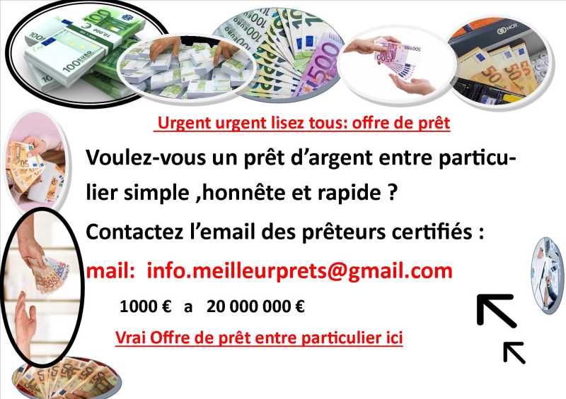 OFFRE DE PRÊT ENTRE PARTICULIER  sérieux gouvernementale en France suisse Belgique ✅